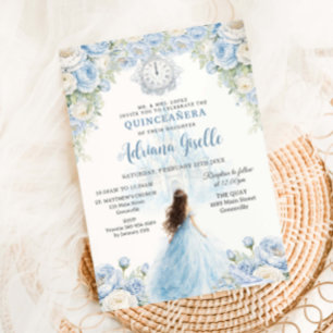Baby Blue Witte Bloemige Assepoester Quinceanera 1 Kaart