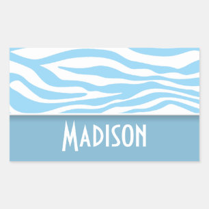 Baby Blue Zebra Animal Print; Gepersonaliseerd Rechthoekige Sticker