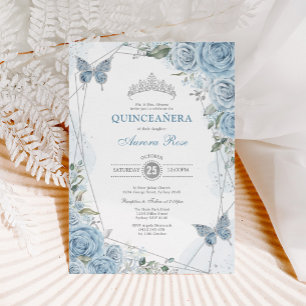 Baby Blue Zilver Quinceañera Vlinder Geometrisch Kaart