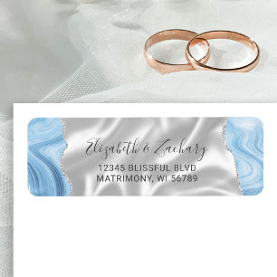 Baby Blue Zilveren Agaat Zijde Huwelijks Retouradr Etiket