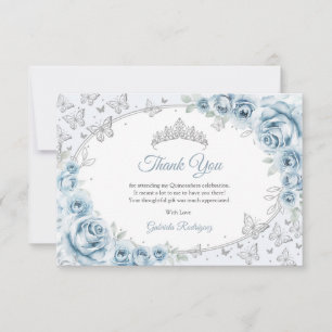Baby Blue Zilveren Bloem Quinceanera Bedankkaart