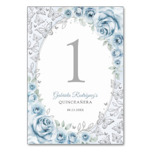 Baby Blue Zilveren Bloemstuk Quinceanera Kaart