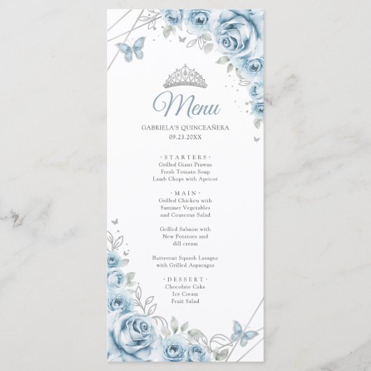Baby Blue Zilveren Bloemstuk Quinceanera Programma (Voorkant)