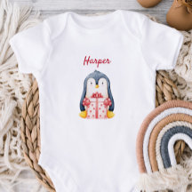 Baby Body Met Een Pinguïn Die Een Cadeau Doos Vast
