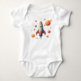 Baby body suit with rocket ship and planets romper