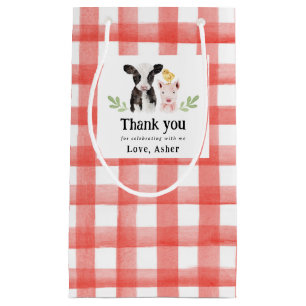 Baby Boerderijdieren Red Gingham Klein Cadeauzakje