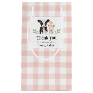 Baby Boerderijdieren Roze Gingham Kleine Gift Bag Klein Cadeauzakje