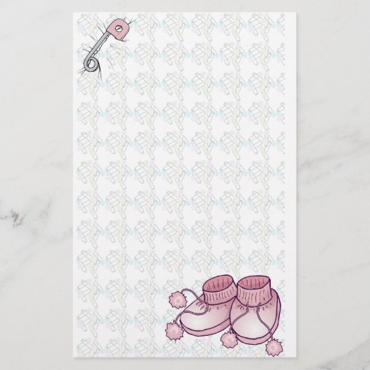 Baby Bootie Roze Stationery Briefpapier (Voorkant)