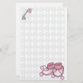 Baby Bootie Roze Stationery Briefpapier (Voorkant / Achterkant)