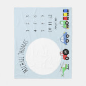 Baby-bootjes Cute Blue Train Tractor Milestone Fleece Deken (Voorkant)