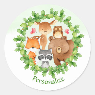 Baby Bosdieren Beer Wasbeer Eekhoorn Verjaardag Ronde Sticker