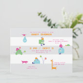Baby Bots Gris Gris Striped Baby shower Invitation (Debout devant)