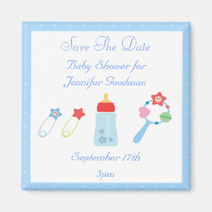 Baby Bottle & Rattle Save The Date Baby shower Magneet