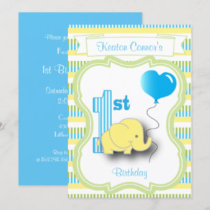 Baby Boy 1st Birthday party met Baby Elephant Kaart