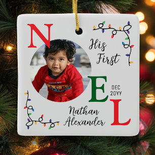 Baby Boy 1st Christmas Kleurrijke 1st Noel Foto Keramisch Ornament