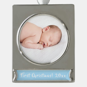 Baby Boy 1st Kerstmis Foliday Elegant Verzilverd Banner Ornament