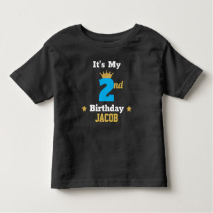 Baby Boy 2e Verjaardag Gouden Kroon & Sterren Cust Kinder Shirts