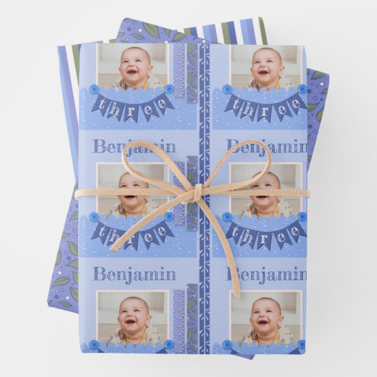 Baby Boy 3rd Birthday Blue Scrapbooking Wrapping P Inpakpapier Vel (In situ)