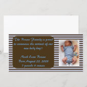 Baby Boy Aankondiging - Bruin en Blauw (Voorkant / Achterkant)