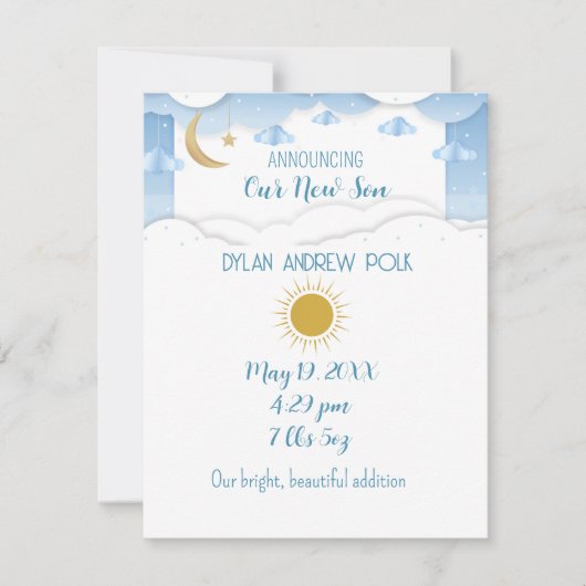 Baby Boy Aankondiging Flat Note Kaart (Voorkant)