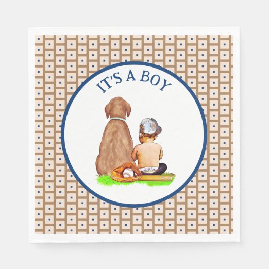 Baby Boy and Dog Baseball Theme Baby shower Servet (Voorkant)