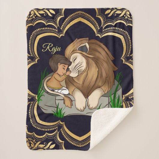 Baby boy and lion on a black mandala background sherpa deken (Voorkant)