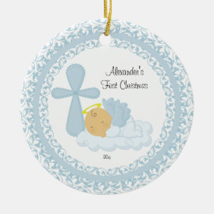 Baby Boy Angel Baby's eerste kerstversiering Keramisch Ornament