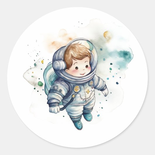Baby Boy Astronaut Waterverf Sticker (Voorkant)