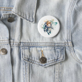 Baby Boy Astronaut Waterverf Sticker Ronde Button 5,7 Cm