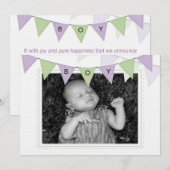Baby Boy Banner drapeaux Birth Photo Faire-part (Devant / Derrière)