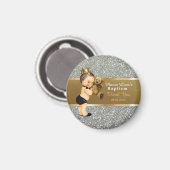 Baby Boy Baptism | Bedankt Keepsake Gold Silver Magneet (Voorkant / Achterkant)