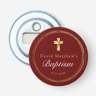 Baby Boy Baptism Burgundy Red Gold Cross Button Flesopener