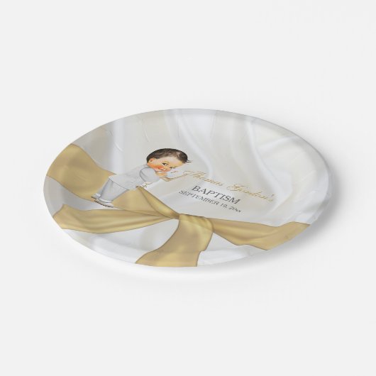 Baby Boy Baptism Christening Gold White Papieren Bordje (Gekanteld)