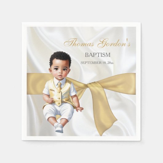 Baby Boy Baptism Christening White en Gold Servet (Voorkant)