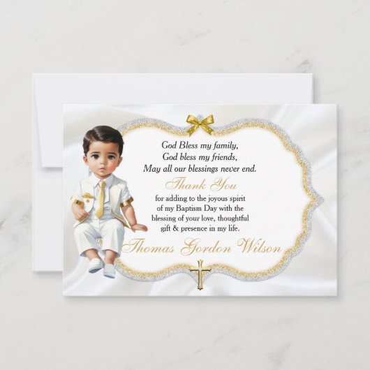 Baby Boy Baptism Communie Dank u Gold Cross Bedankkaart (Voorkant)