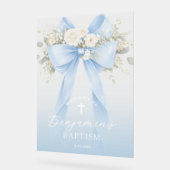 Baby Boy Baptism Elegant Blue Eucalyptus Bow (Angle)