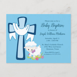 Baby Boy Baptism Little Lamb Cute Invitation Briefkaart