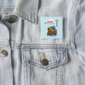 , Baby Boy Baptism Noah's Ark Vierkante Button 5,1 Cm (In situ)