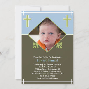 Baby Boy Baptism Photo Flat Invitation