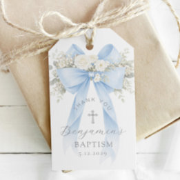 Baby Boy Baptism Silver Cross Floral Bow Cadeaulabel