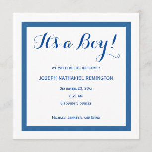 Baby Boy Birth Announcement Klassieke Style Blue A Kaart