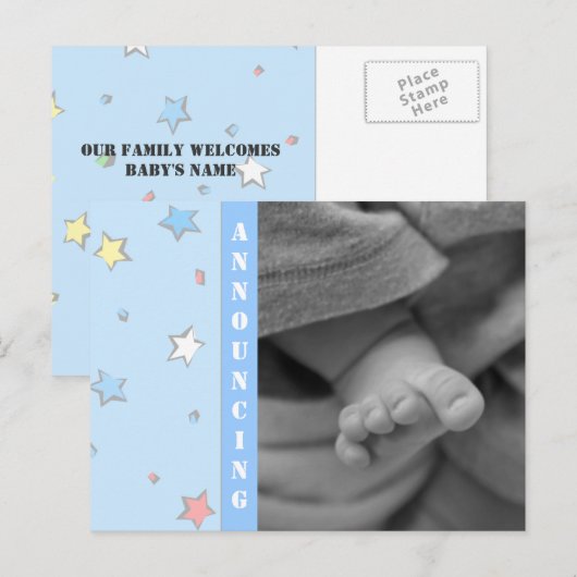 Baby Boy Birth Announement Aankondigingskaart (Voorkant / Achterkant)