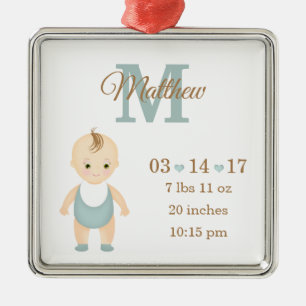 Baby Boy Birth Announement Metalen Ornament