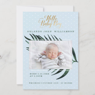 Baby Boy Birth Announement - Tropisch Palm Leaf Aankondiging