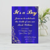 Baby Boy Birth Celebration Gold en Blue Kaart (Staand voorkant)