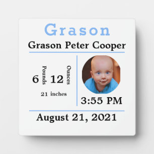 Baby Boy Birth Statistics Photo Prop Plaque Fotoplaat