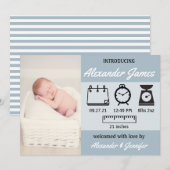 Baby Boy Birth Stats Blue Notice Aankondiging (Voorkant / Achterkant)