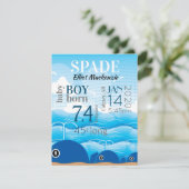 Baby Boy Birth Stats Faire-part Blue Whales Card (Debout devant)