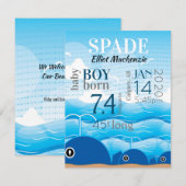 Baby Boy Birth Stats Faire-part Blue Whales Card (Devant / Derrière)