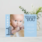 Baby Boy Blauw 1e Verjaardag Dank u Fotokaart Bedankkaart (Staand voorkant)